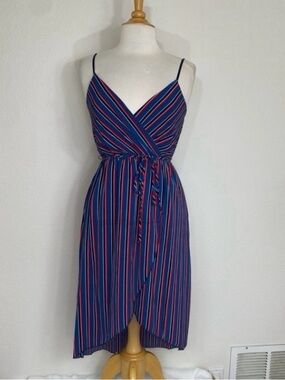 Fig & Olive Women's Blue Red Stripe High Low Midi Dress Size Small Coastal Girly